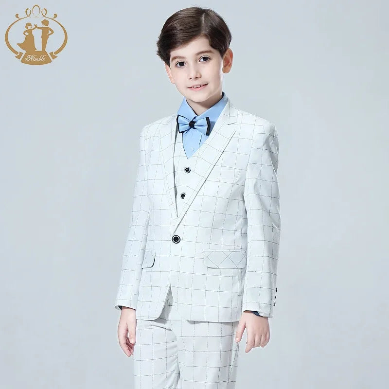 Kids Plaid Wedding Blazer Suit Brand Flower Boys Formal Tuxedos School Kid