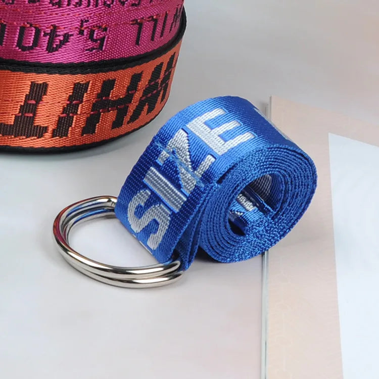 Fashion New Harajuku Unisex Canvas Belt Printing Letter D Ring Double Buckle