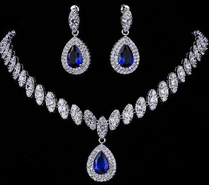 Emmaya Simulated Bridal Silver Necklace Sets 5 Colors Wedding Jewelry