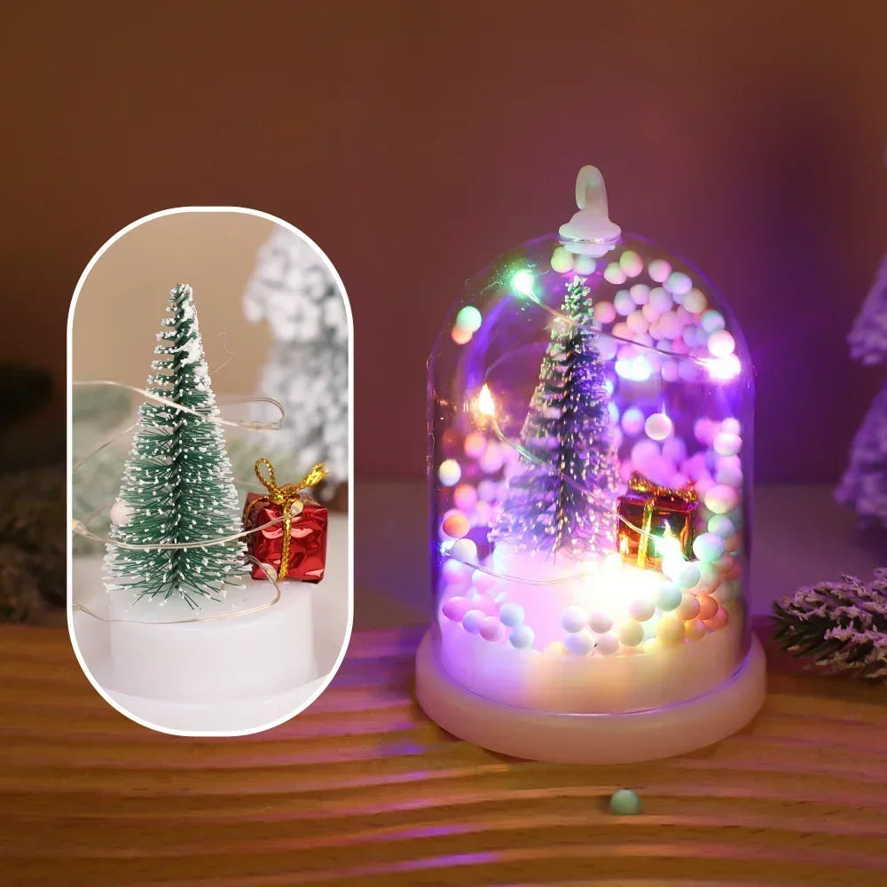 Mini Christmas Decorations Lights Miniature Christmas Tree in Plastic Dome