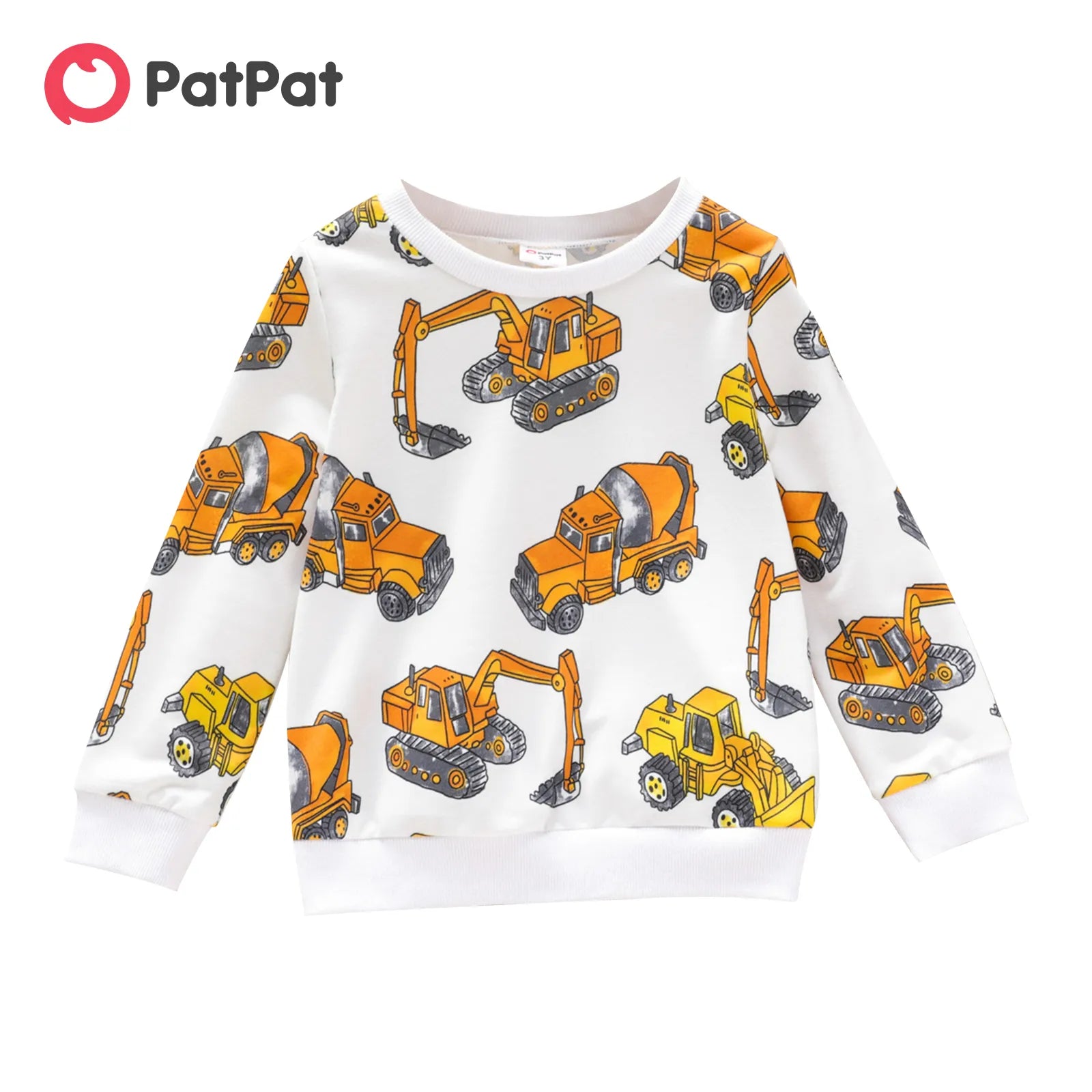 PatPat Toddler Boy Vehicle Excavator Print Pullover Sweatshirt