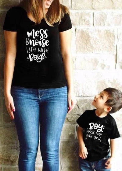 Mess and Noise Life With Boys Mom and Boys Matching Tshirts Match Mommy and son