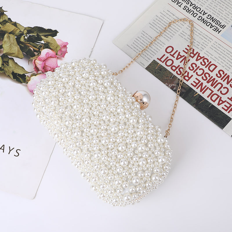 Luxury Special Crystals Womens Wedding  Beaded Pearl Clutch  Handmade Bags