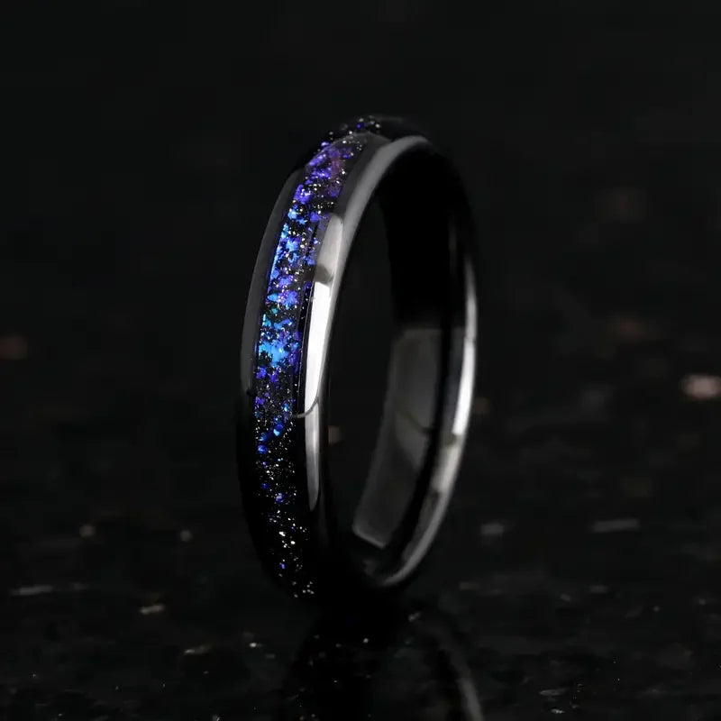 4/8mm Colorful Nebula Outer Space Black Tungsten Wedding Engagement Ring