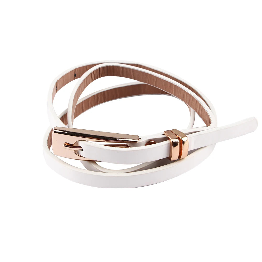 Fashion Female Thin PU Leather Narrow Waistband Belt for Girl Skinny Candy Belt