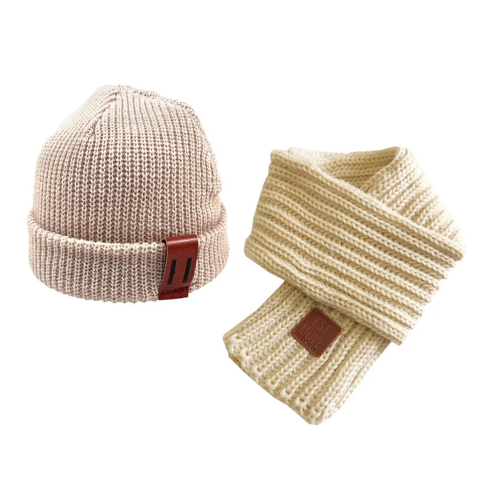 Knitted Baby Hat Scarf Set Winter Kids Beanie Neck Warmer Baby Cap