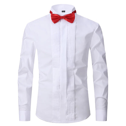 Men's French Cuff Tuxedo Shirt Solid Color Collar Shirt Men Long Sleeve shirt