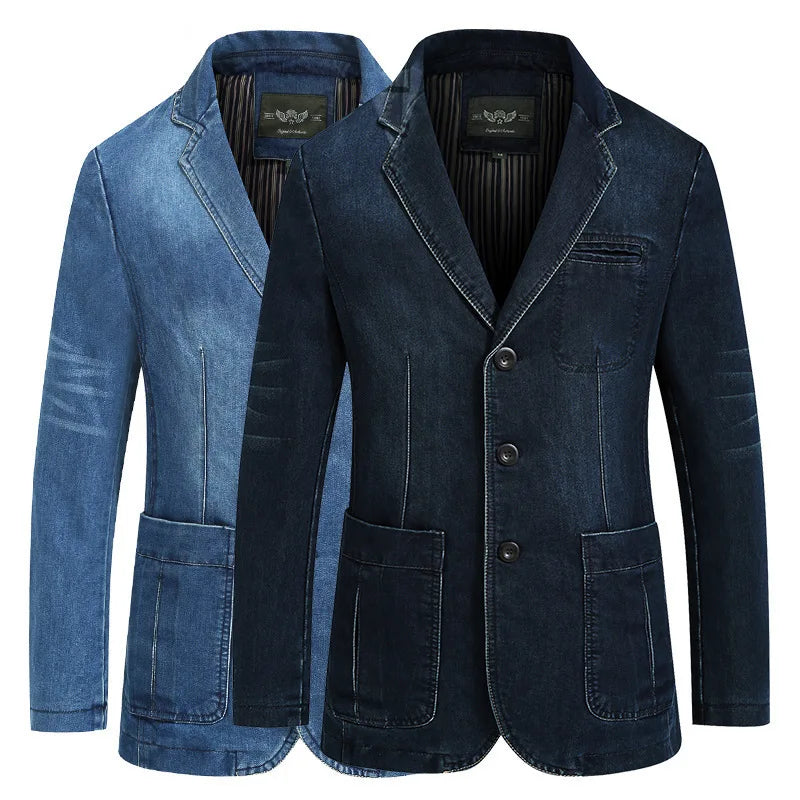 New Mens Denim Blazer Male Suit Jacket Oversized Fashion