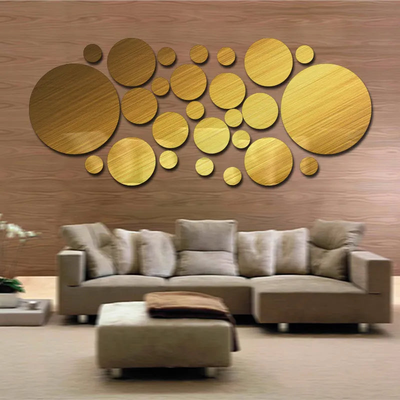 26pcs 3D Mirror Wall Sticker Acrylic Round Mirror Stickers TV Background Sticker