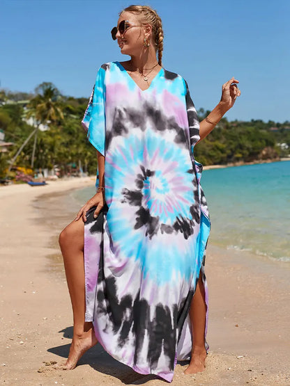 2023 Multicolored Kaftan Bohemian Printed V-Neck Batwing