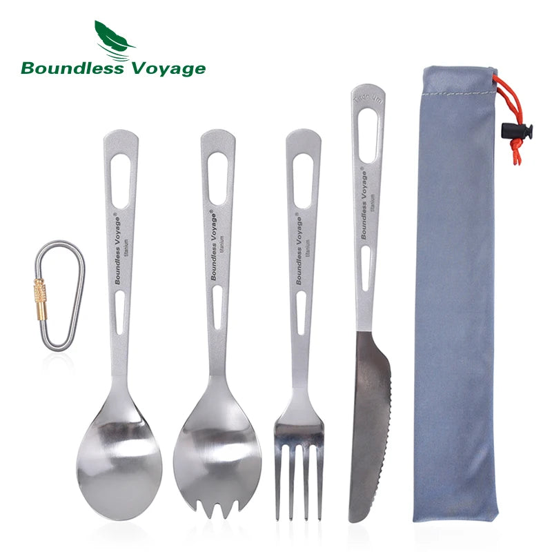 Boundless Voyage Titanium Camping Spoon Fork Spork Knife Chopsticks Straw