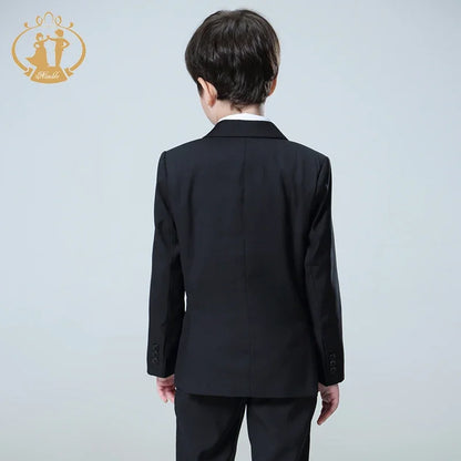 Spring Autumn Formal Suit for Boy Set Children Party Host Wedding Black Costume