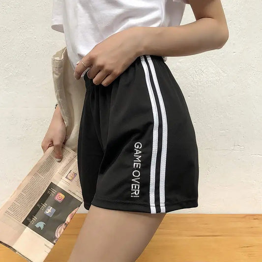 Shorts Harajuku Letter Embroidery Sweet Loose Striped Elastic Waist Women