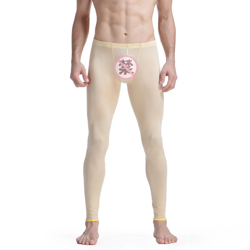 CLEVER-MENMODE Sheer Men's Ice Silk Long Johns Pants Elastic Underwear