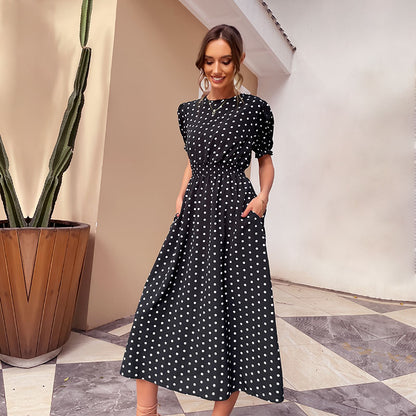 Office Dresses Women Summer Short Sleeve Formal Work Polka Dot Dress With Pocket