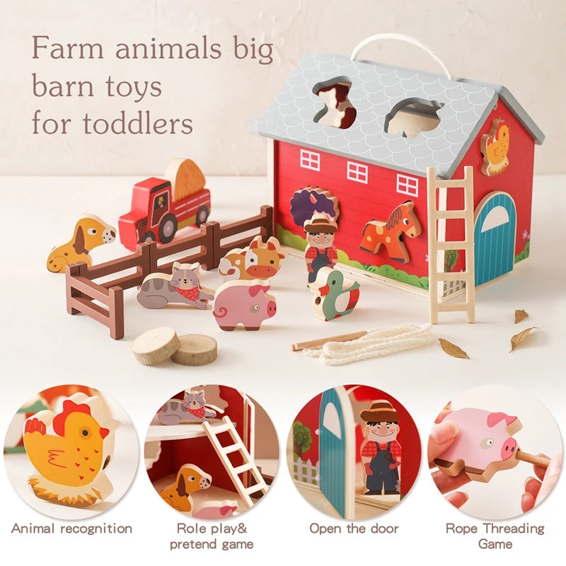 Wooden Simulated Farm Setting Scene Toys  Baby Thread Toy