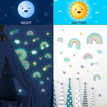 Luminous Rainbow Wall Sticker for Kids Rooms Glow in the Dark Stickers