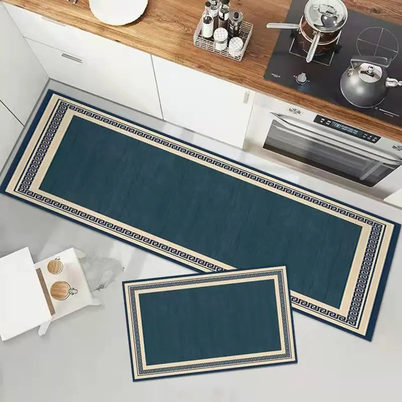 Anti-Slip Kitchen Floor Mat Blue Lattice Rug Bath Long Strip Absorption Doormat