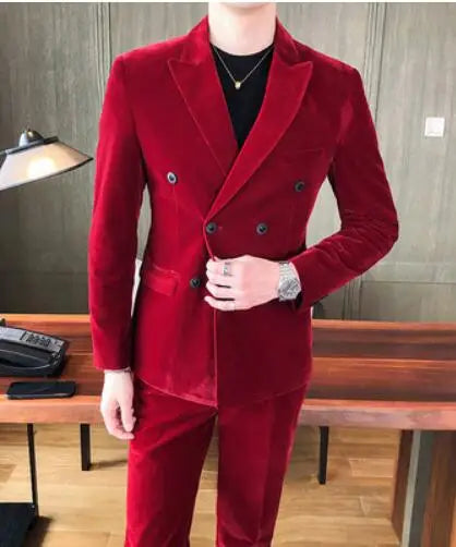 Elegant Wine Red Suits Mens Velvet Luxury Suits for Mens Groom