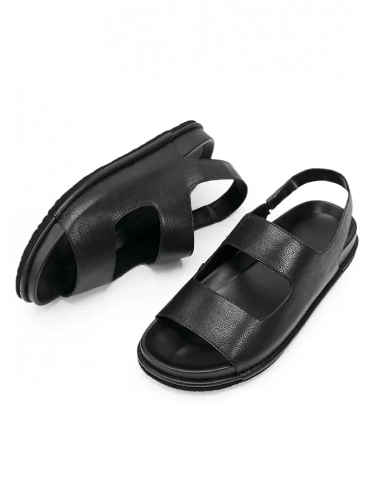 Slip-On Mens Genuine Leather Sandal Outside Casual Platform Shoes Hollow Out