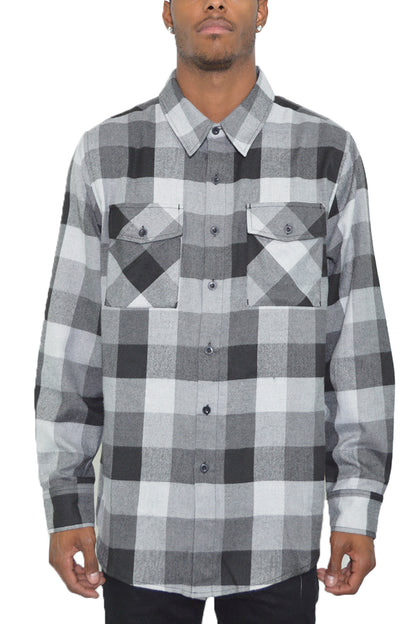 Long Sleeve Checkered Plaid Brushed Flannel