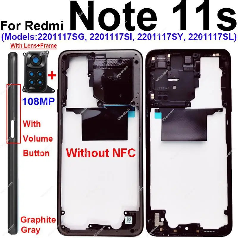 Middle Frame Housing for Xiaomi Redmi Note 11 Note 11S 4G Middle Cover Bezel