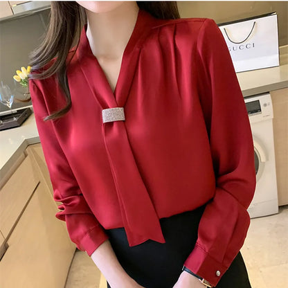 Korean Women Shirts Chiffon Blouses for Women Long Sleeve Shirts