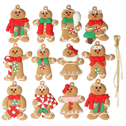 12Pcs Gingerbread Man Christmas Tree Hanging Pendant Xmas Tree Decor Ornament