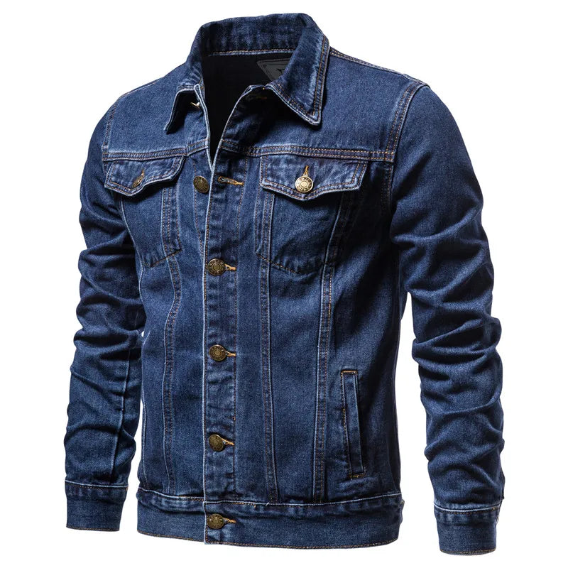 Denim Jacket Men Fashion Causal Oversized Cotton Casual Black Blue Denim Jacket