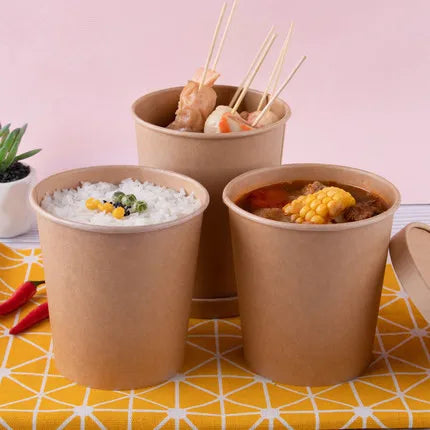 50pcs/Pack Large Capacity Disposable Kraft Paper Bowl