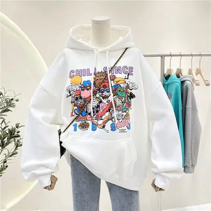 Cartoon Print Hoodies Women Spring Autumn Sweatshirt Fashion Pullover