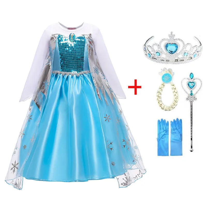 Princess Girl Dresses Snow Queen Elsa Costume for Kids Cosplay Dress Up