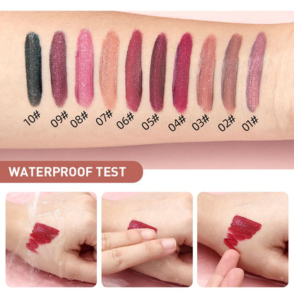 QIBEST Shimmer Lip Gloss Diamond Glitter Lip Tint Waterproof Long Lasting Matte