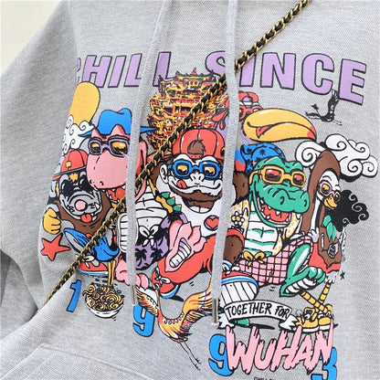 Cartoon Print Hoodies Women Spring Autumn Sweatshirt Fashion Pullover