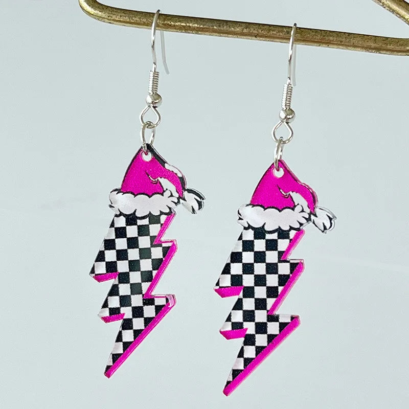 Popular Pink Christmas Earrings Santa Claus Christmas Tree Rugby Earrings