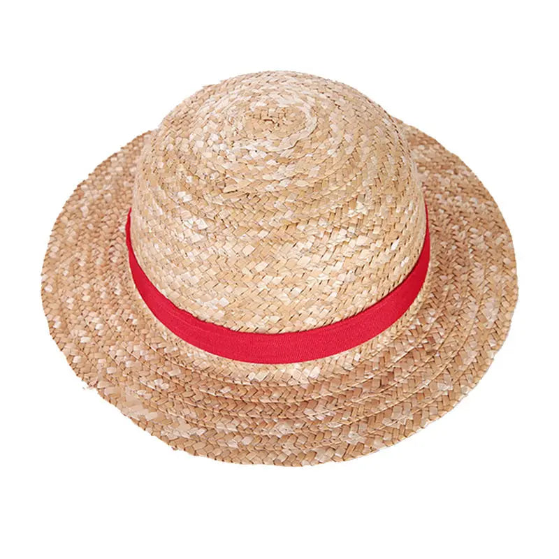 Boy Girl One Piece Cap Straw Hat Neck String Luffy Flat Hats