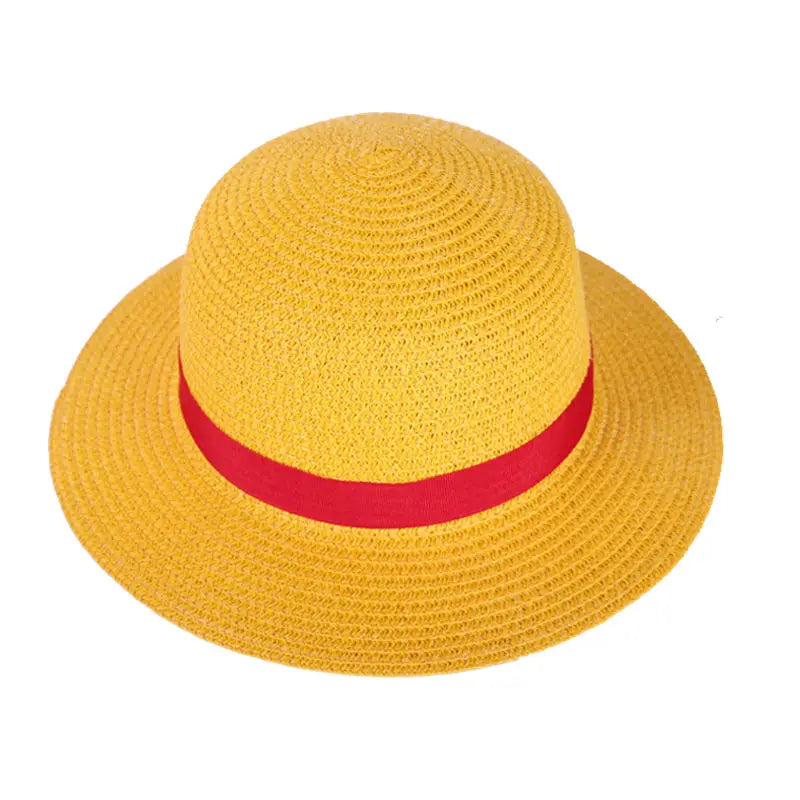 Boy Girl One Piece Cap Straw Hat Neck String Luffy Flat Hats