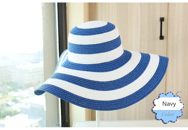 Hot Women's Casual Straw Hats Girls Outdoor Striped Patchwork Paper Sun Hats