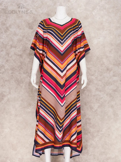 2023 Elegant Striped Kaftan V-Neck Half Sleeve Maxi Dress