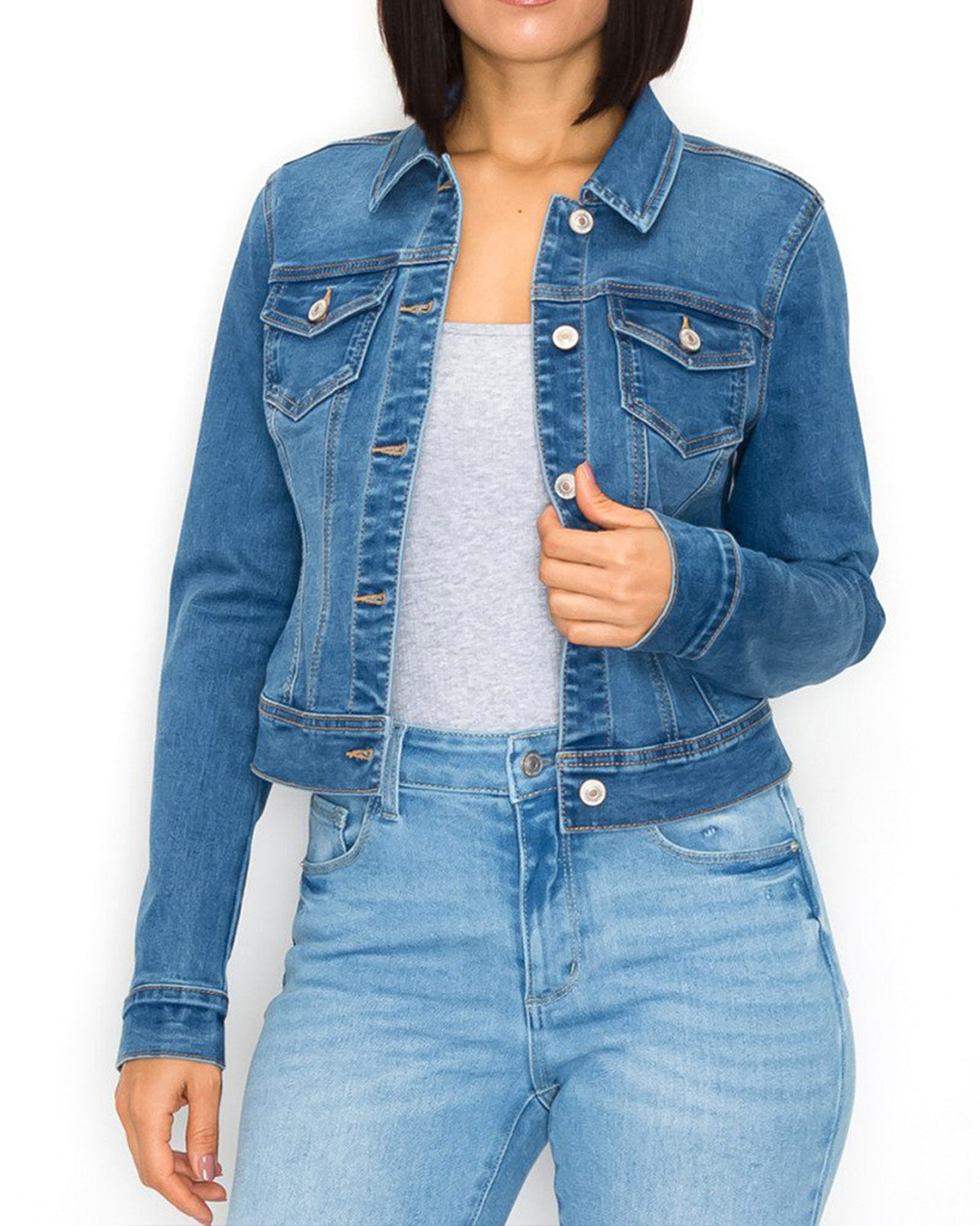 ZIMEGO Women’s Stone Wash Casual Crop Top Button Up Comfort Stretch Denim Jacket