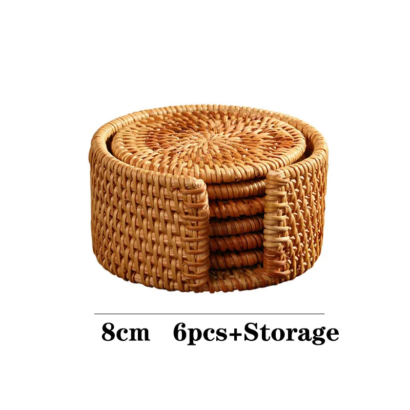 1PC Round Natural Rattan Coasters Bowl Pad Handmade Padding Cup Mats Insulation