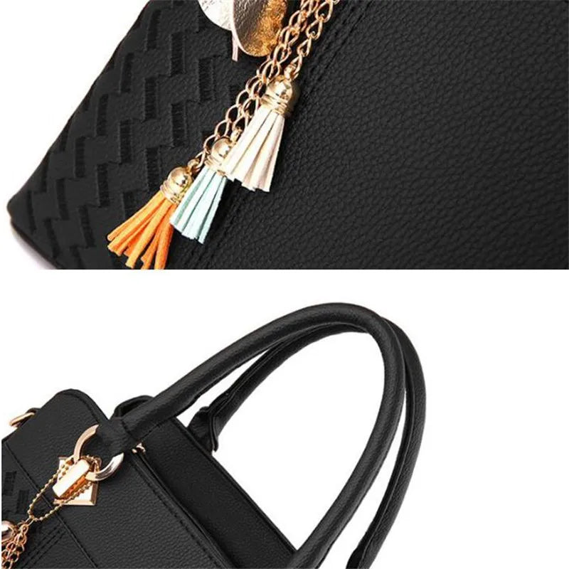 Fashion Women Handbags Tassel PU Leather Totes Bag Top-Handle Embroidery