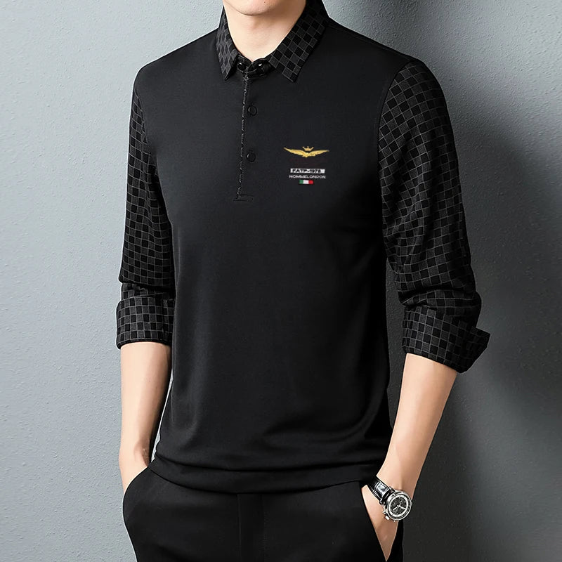 Button Collar Polo Shirt for Men New Fashion Long Sleeve Tee Shirt Polos Top