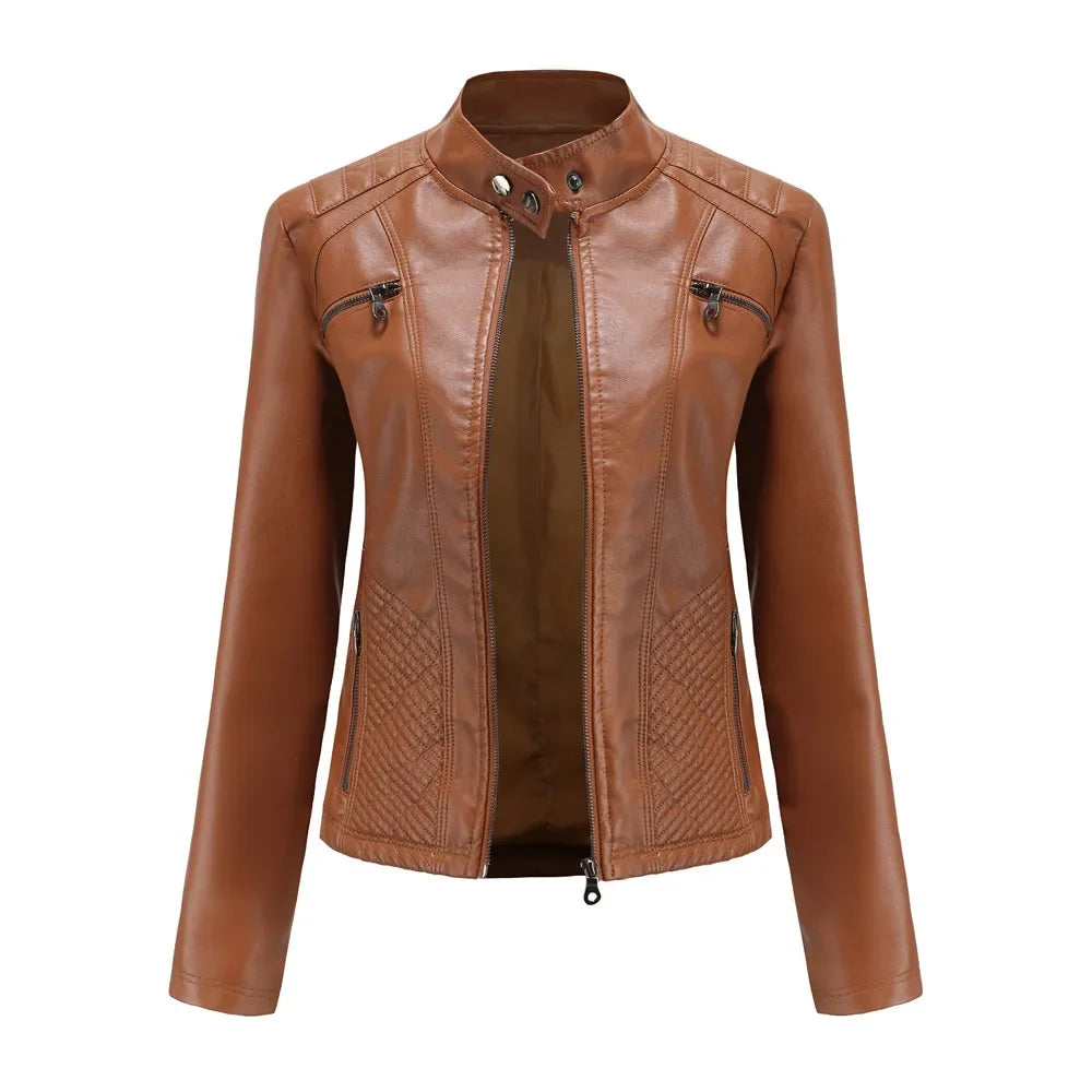 Faux Leather Jacket Women 2024 Spring Autumn Moto Biker Zipper Jacket