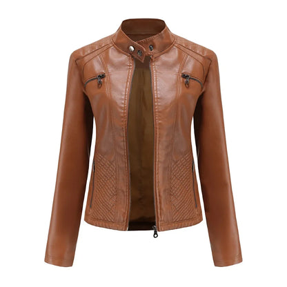 Faux Leather Jacket Women 2024 Spring Autumn Moto Biker Zipper Jacket