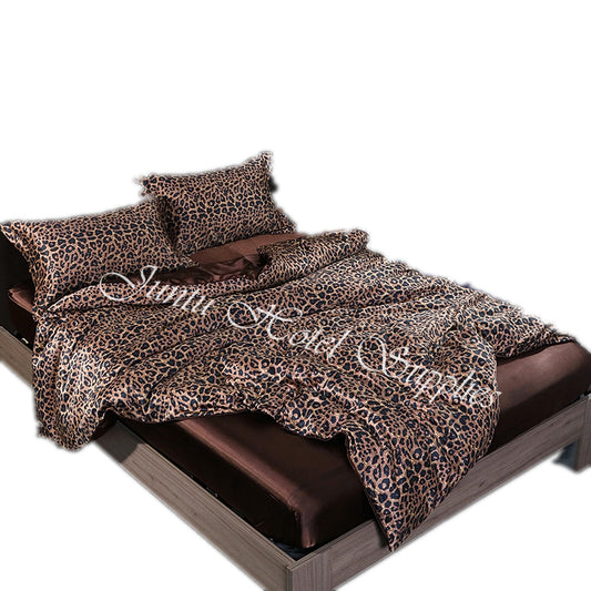 Juntu Leopard Print Double Color Soft Luxury Silk Bedding Set