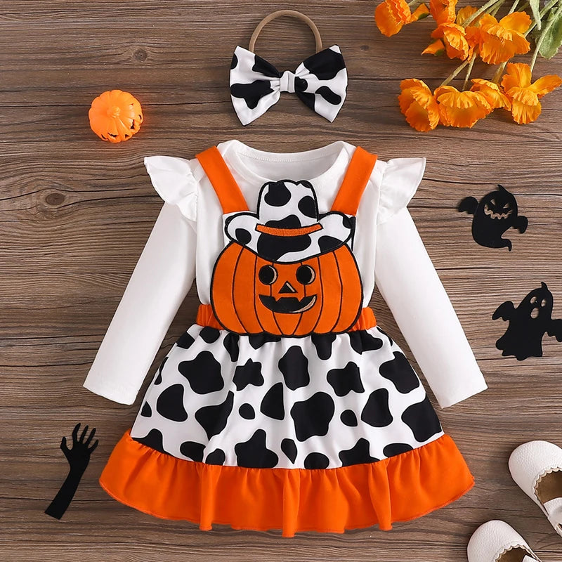 2024-05-28 Lioraitiin Baby Girls Halloween Skirt Set Flying Sleeve