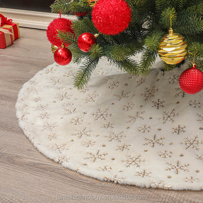 Snowflake Faux Fur White Plush Christmas Tree Mat Tree Skirt Xmas New Year Party