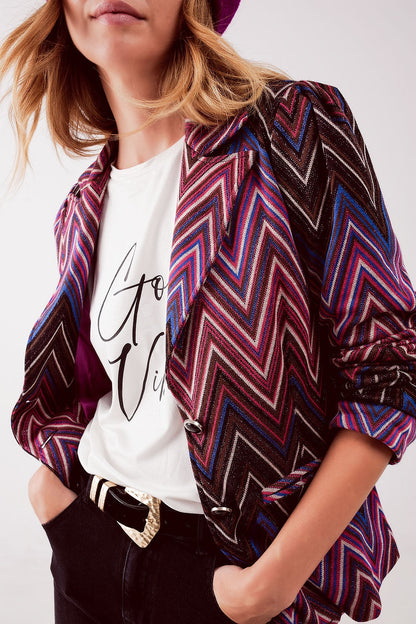 Retro Suit Jacket in Fuchsia Geo Print