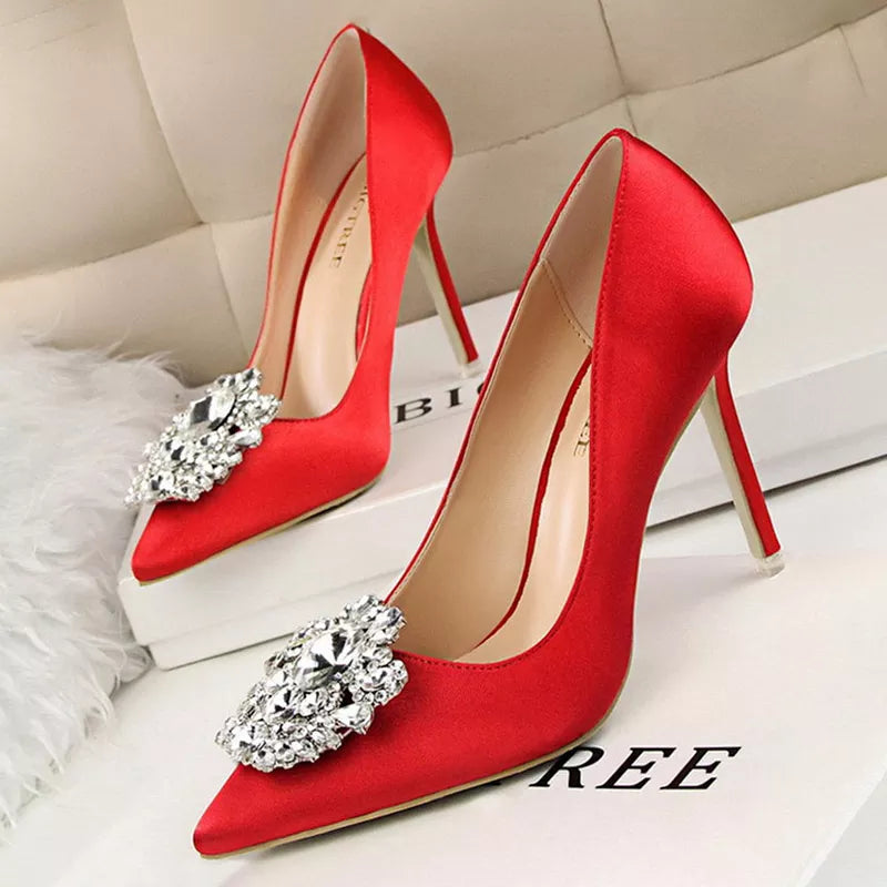 BIGTREE Shoes Rhinestone Women Pumps Stiletto Women Shoes Sexy High Heels